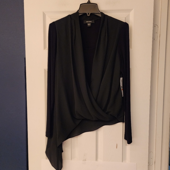 KAREN KANE Contrast Double Layer Wrap Top In Black Size Small - Picture 4 of 14